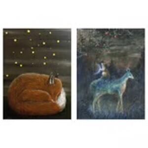IKEA BILD Set of Two Whimsical Night Fox & Deer Art Prints Wall Decor 12x16"